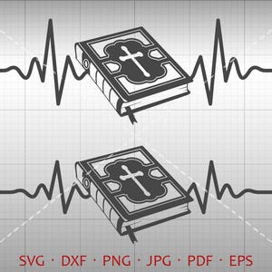 Heartbeat Holy Bible SVG, EKG Holy Bible Clipart Silhouette Cricut Cut File Vector Commercial Use