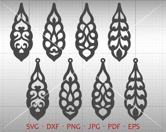 Floral Leaf Earring SVG, Tear Drop SVG, Pendant svg, Teardrop Vector DXF, Leather Earring Jewelry Laser Cut Template Commercial Use