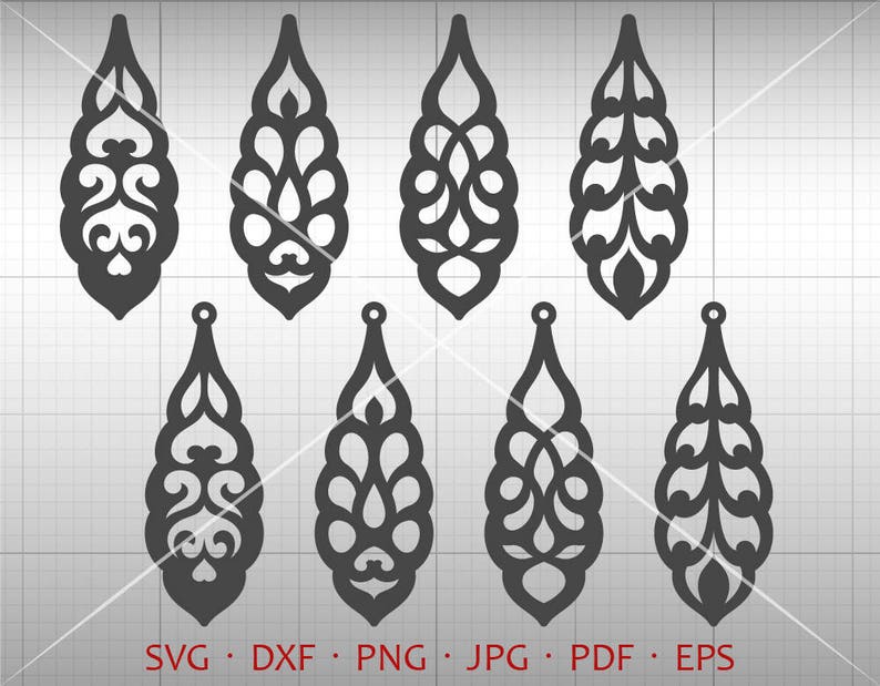 Floral Leaf Earring SVG, Tear Drop SVG, Pendant svg, Teardrop Vector DXF, Leather Earring Jewelry Laser Cut Template Commercial Use image 1