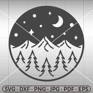 Starry Mountain and Forest SVG, Mountain SVG, Adventure, Silhouette Cricut Cut File Commercial Use