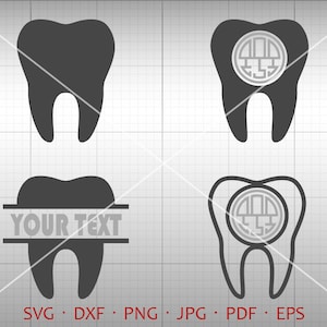 Tooth SVG, Tooth Monogram Frame, Dentist Clipart Vector DXF Silhouette Cricut Cut Files Commercial and Personal Use