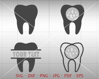 Tooth SVG, Tooth Monogram Frame, Dentist Clipart Vector DXF Silhouette Cricut Cut Files Commercial and Personal Use