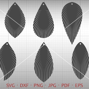 Piuma Fringe orecchino SVG, Tear Drop SVG, ciondolo svg, DXF vettoriale, cuoio orecchino gioielli Laser Cut modello commerciale uso