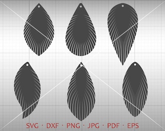 Feather Fringe Earring SVG,  Tear Drop SVG, Pendant svg, Vector DXF, Leather Earring Jewelry Laser Cut Template Commercial Use