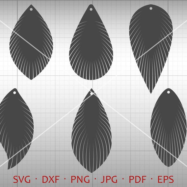 Feather Fringe Earring SVG,  Tear Drop SVG, Pendant svg, Vector DXF, Leather Earring Jewelry Laser Cut Template Commercial Use