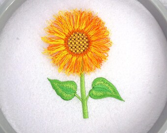 Sunflower Fringed Machine Embroidery Design, Fluffy Chenille Flower File 3 Sizes