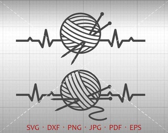 Heartbeat Knitting SVG, EKG Knitting Clipart DXF Silhouette Cricut Cut File Vector Commercial Use