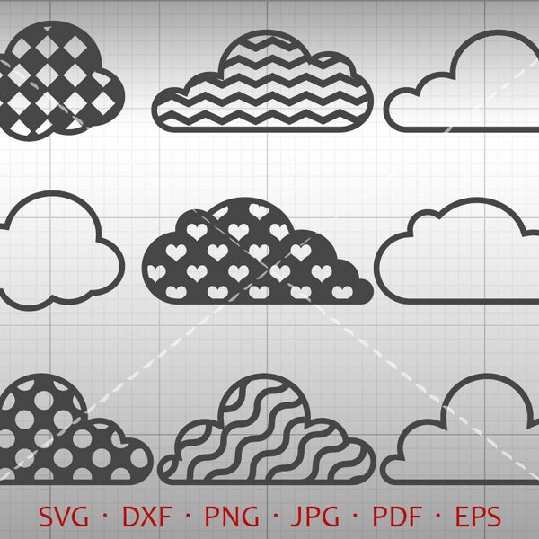 Pattern Cloud SVG, Chevron, Polka Dot, Cloud Clipart DXF Silhouette Cricut Cut File Vector Commercial Use