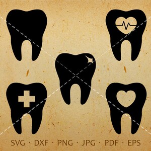 Dentysta SVG, Ząb SVG, Ząb Clipart Koszulka SVG Sylwetka Cricut Pliki do cięcia Komercyjne i osobiste