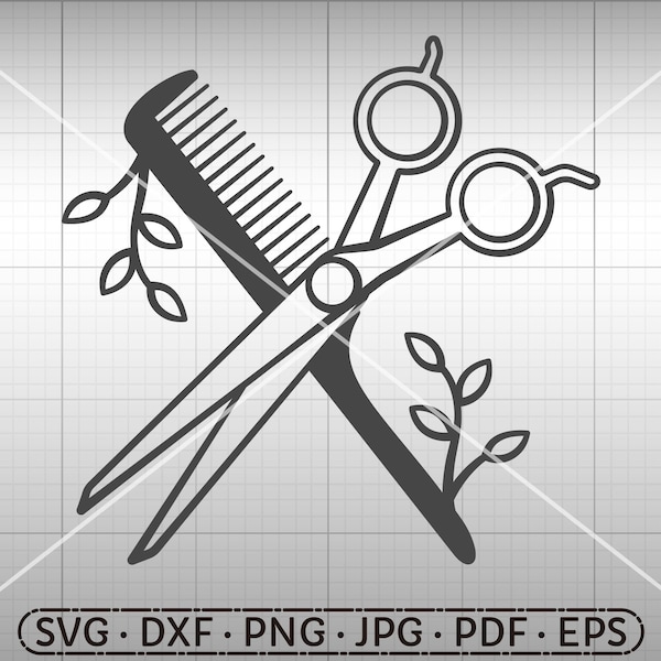 Barber SVG, Hairdresser SVG, Floral Scissors and Comb SVG, Silhouette Cricut Cut File Commercial Use