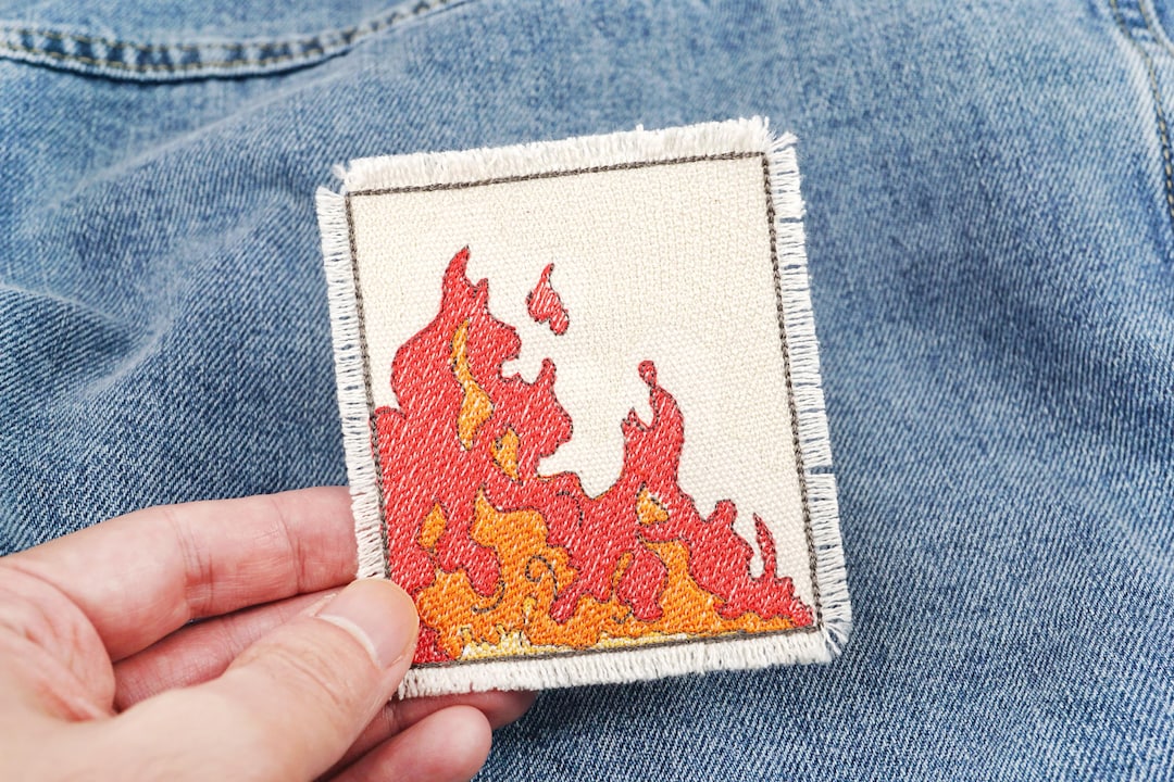 Raging Fire Embroidered Patch (sew On), Flame Canvas Patch - Etsy