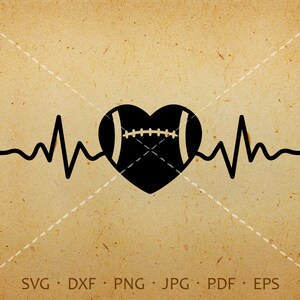 Heartbeat Football SVG, EKG Football Svg, Football Heart Clipart DXF Silhouette Cricut Cut Files Commercial Use