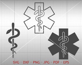 EMT Symbol SVG, Medical Symbol Clipart, Caduceus Vector DXF Silhouette Cricut Cut File Commercial Use