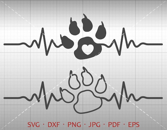 Download Heartbeat Paw Print Svg Ekg Paw Print Clipart Dxf Silhouette Etsy