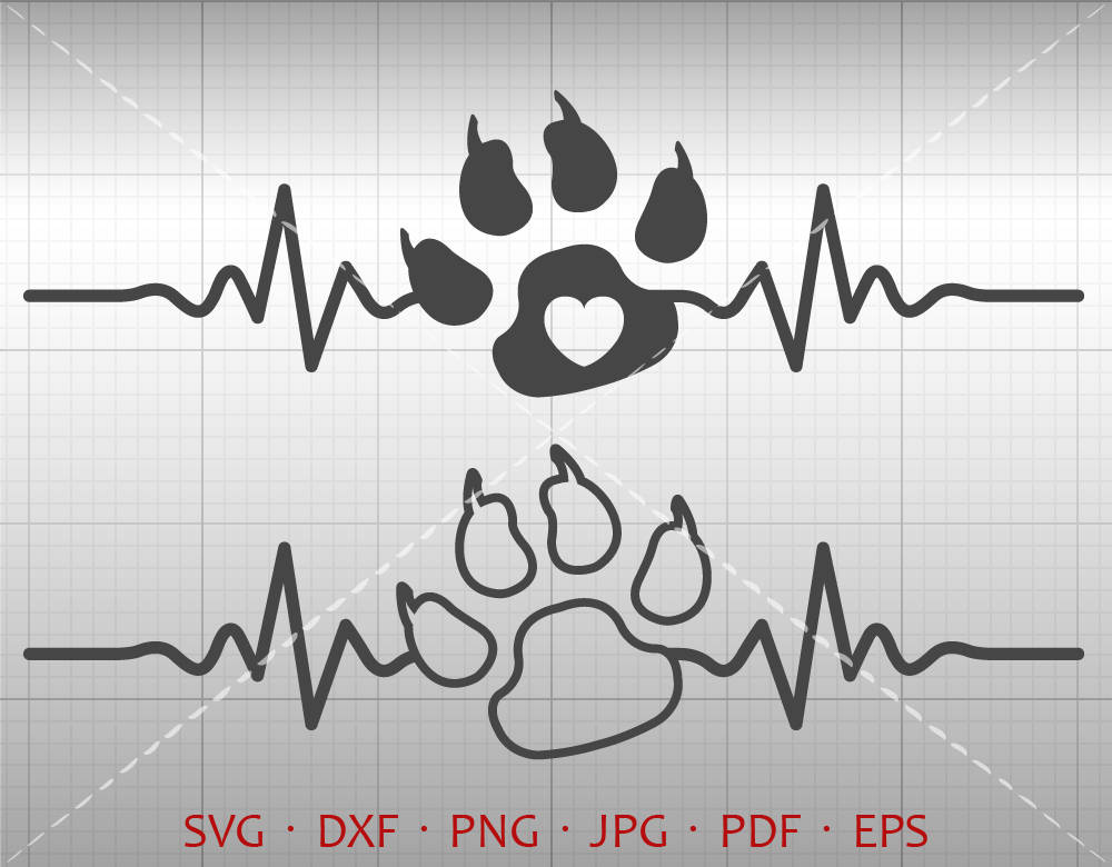 Download Heartbeat Paw Print SVG EKG Paw Print Clipart DXF ...