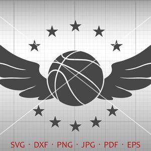 Wings Basketball SVG, Basketball Clipart Vector Silhouette Cricut Cut Files  (svg, dxf, eps, png, jpg, pdf)