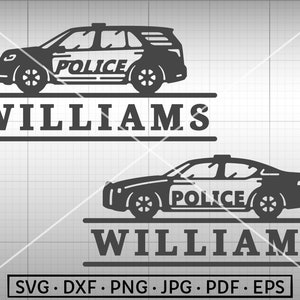 Simple Police Car SVG, Police Car Family Name Monogram SVG, Silhouette Cricut Cut File Commercial Use