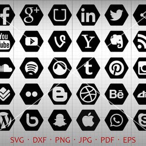 Social Media SVG, Hexagon Social Icon Clipart Silhouette Cricut Cut File Vector