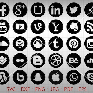 Social Media SVG, Round Social Icon Clipart Silhouette Cricut Cut File Vector