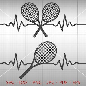 Herzschlag-Tennisschläger SVG, Herzschlag Tennis Clipart Silhouette Cricut geschnitten Datei kommerzielle Nutzung