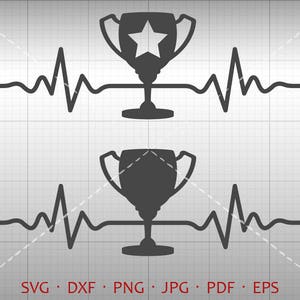 Herzschlag Trophy SVG, EKG Champion Clipart DXF Silhouette Cricut geschnitten Datei Vektor kommerzielle Nutzung