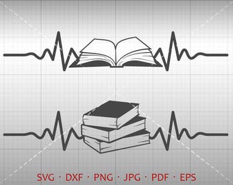 Heartbeat Book SVG, EKG Book Clipart, Student svg DXF Silhouette Cricut Cut File Vector Commercial Use