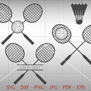Badminton Racket SVG, Shuttlecock Monogram Frame, Badminton Clipart Vector Silhouette Cricut Cut File Commercial Use