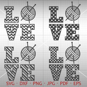 Love Knitting Svg, Love Knitting Clipart, Chevron, Polka Dot, Checker Knitting Vector DXF Silhouette Cricut Cut Files Commercial Use
