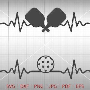 Battement de coeur Pickleball SVG, ECG Pickleball vecteur Clipart DXF Silhouette coupe Cricut fichier utilisation commerciale