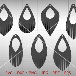 Hollow Out Fringe Earring SVG,  Fringe Tear Drop SVG, Pendant svg, Vector DXF, Leather Earring Jewelry Laser Cut Template Commercial Use