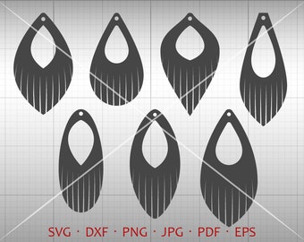 Hollow Out Fringe Earring SVG,  Fringe Tear Drop SVG, Pendant svg, Vector DXF, Leather Earring Jewelry Laser Cut Template Commercial Use