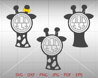 Giraffe SVG, Giraffe Monogram SVG , Bow Giraffe Clipart Shirt SVG Silhouette Cricut Cut Files (svg, dxf, eps, png, jpg, pdf)