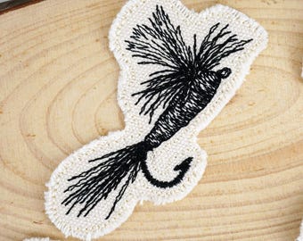Fly Fishing Embroidered Patch Trout Files Parachute Adams Hook Canvas Applique Iron on