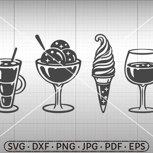 Cold Drinks SVG,  Ice Cream SVG, Sundae SVG, Silhouette Cricut Cut File Commercial Use
