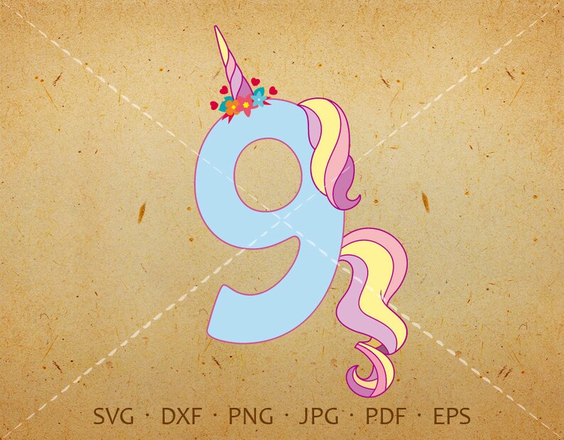 9th Birthday Unicorn SVG, Ninth Unicorn Birthday SVG, Nine Birthday Shirt SVG Silhouette Cricut Cut Files svg, dxf, eps, png, jpg, pdf image 1