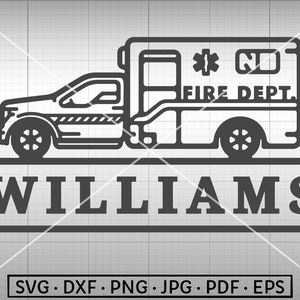 Simple Fire Rescue SVG, Split Fire Dept Family Name Monogram SVG, Fire Ambulance SVG, Silhouette Cricut Cut File Commercial Use