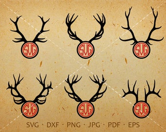 Reindeer Antler SVG, Antler Monogram SVG with Circle Font, Antler Clipart Shirt SVG Silhouette Cricut Cut Files Commercial and Personal Use