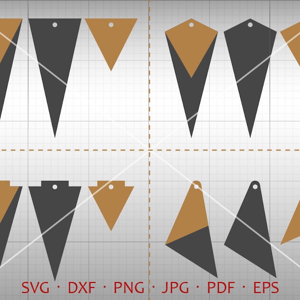 Triángulo pendiente apilado SVG, gota de lágrima apilada SVG, colgante svg, vector DXF, pendiente de cuero joyería corte láser plantilla de uso comercial