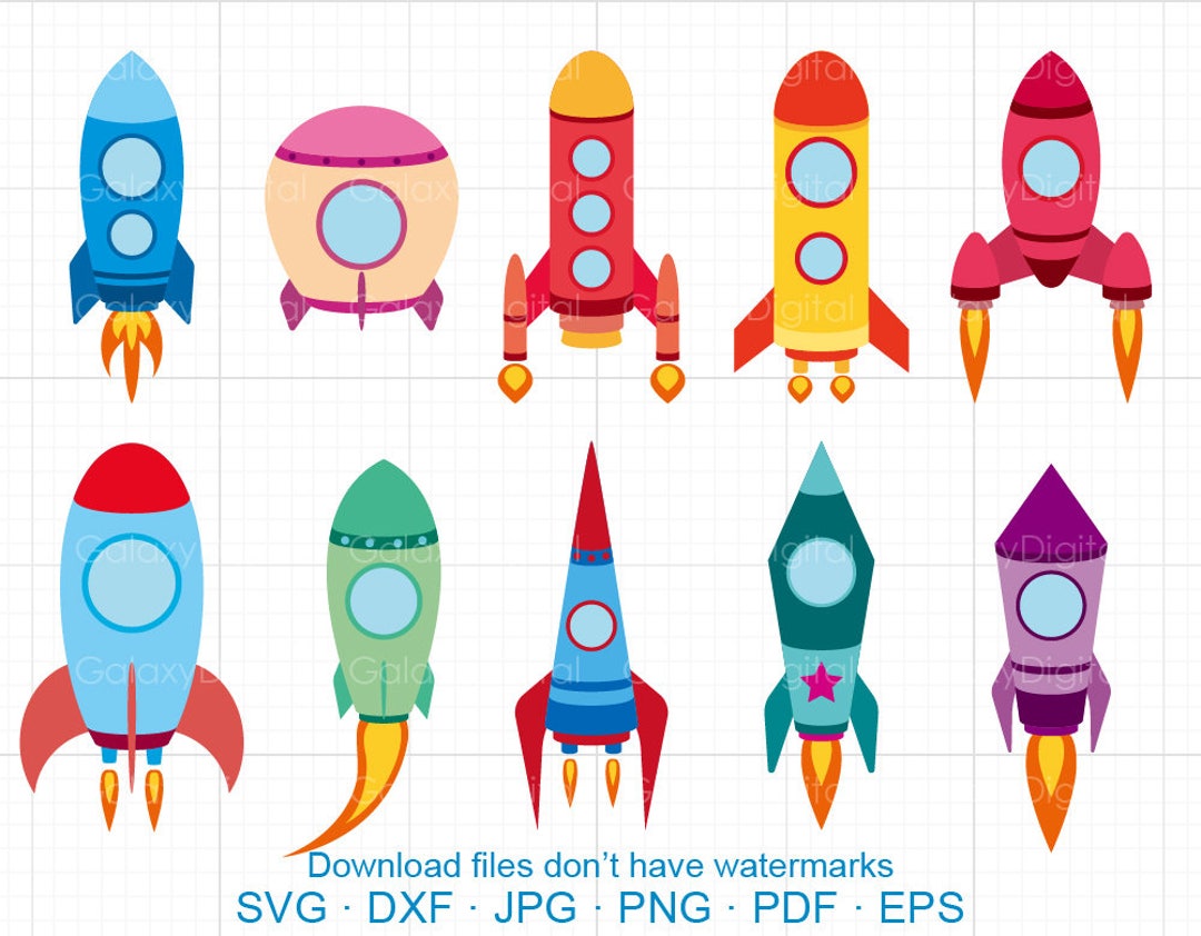 Space Rocket Clipart SVG, Space Ship SVG DXF Silhouette Cricut Cut