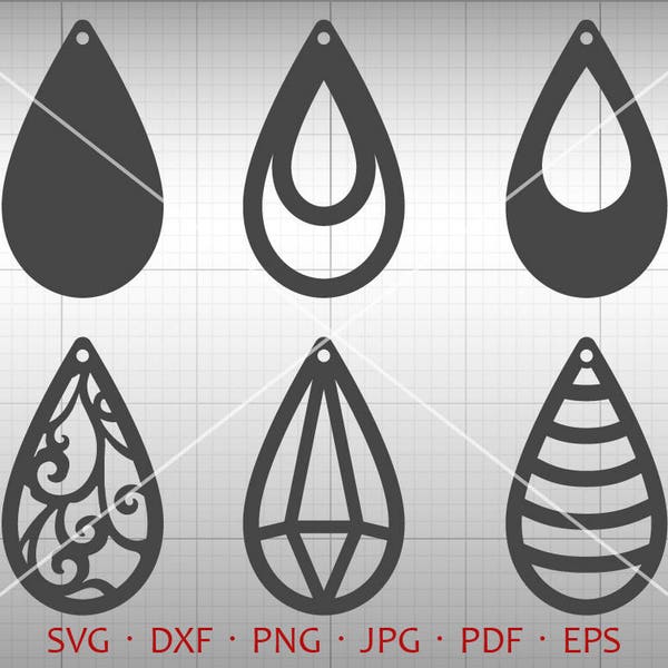 Tear Drop SVG, Pendant SVG, Vector DXF, Leather Earring Jewelry Laser Cut Template Commercial Use