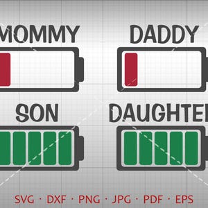 Low Battery Mommy and Son SVG, Daddy and Daughter SVG, Mother&#39;s Day Clipart DXF Silhouette Cricut Cut File Vector Commercial Use