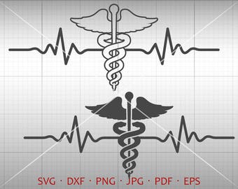 Heartbeat Caduceus SVG, EKG Medical Symbol Clipart Doctor, Nurse Vector DXF Silhouette Cricut Cut File Commercial Use