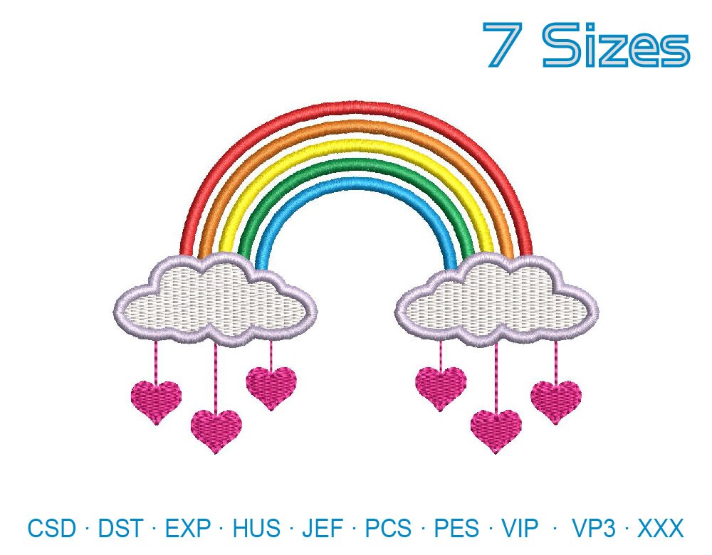 Rainbow With Heart Embroidery Design File, Machine Embroidery Design ...