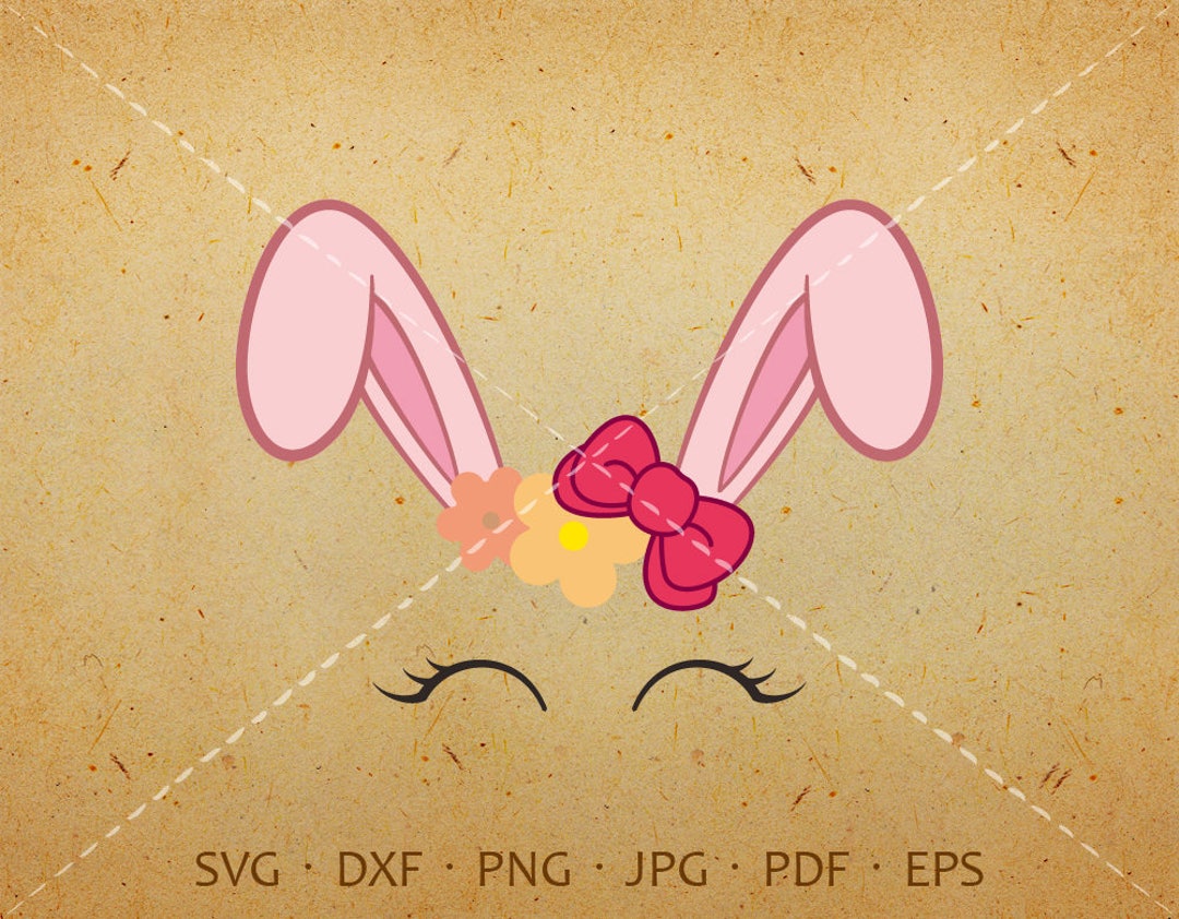 Bow Bunny Svg, Eyelash Bunny Face SVG, Rabbit Birthday Svg Silhouette ...