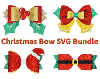 Christmas Bow SVG Bundle, Christmas Hair Bow Template SVG, Xmas Bow Template, Silhouette Cricut DIY Cut File