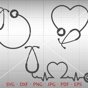 Stethoscope SVG, Nurse Monogram Frame , Stethoscope Heart Clipart Vector Silhouette Cricut Cut File Commercial Use image 1