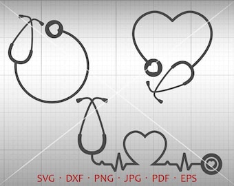 Stethoscope SVG, Nurse Monogram Frame , Stethoscope Heart Clipart Vector Silhouette Cricut Cut File Commercial Use