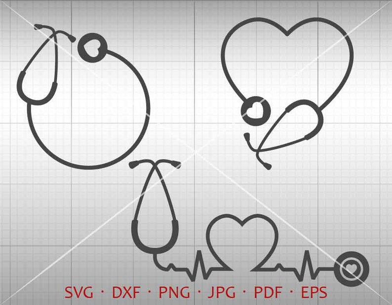 Stethoscope SVG, Nurse Monogram Frame , Stethoscope Heart Clipart Vector Silhouette Cricut Cut File Commercial Use image 1