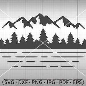 Mountain Forest Lake SVG, SVG al aire libre, Camping SVG, Aventura, Paisaje Silueta Cricut Cortar Archivo Uso Comercial