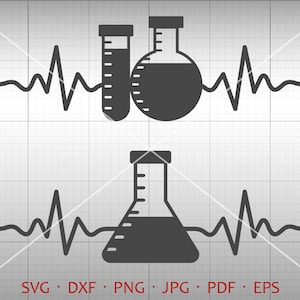 Heartbeat Lab SVG, EKG Chemistry Svg, Science Clipart Vector DXF Silhouette Cricut Cut Files Commercial Use